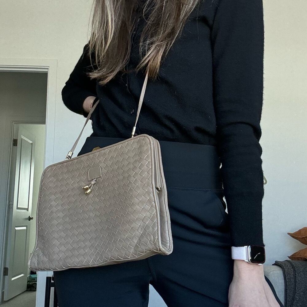 VTG brown woven leather shoulder bag clutch criss cross vintage